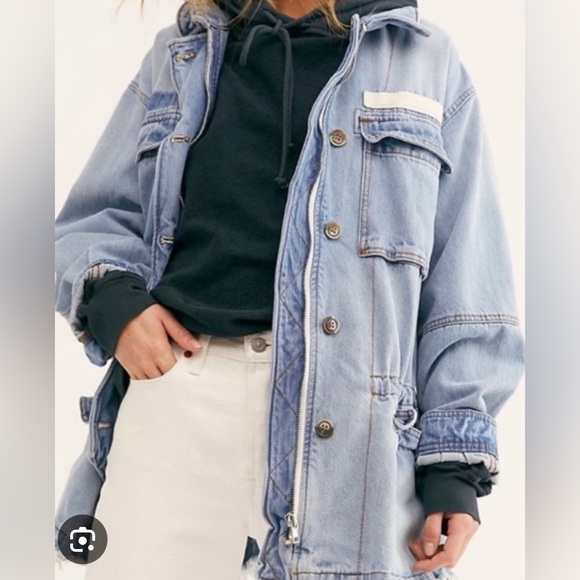 #305 Free People Seize the Day Denim Jacket oversized XS - Picture 2 of 9